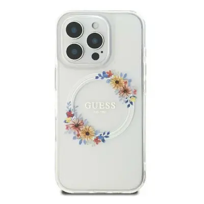 Guess IML Flowers Wreath iPhone 16 MagSafe kemény hátlap tok, átlátszó GUHMP16SHFWFCT