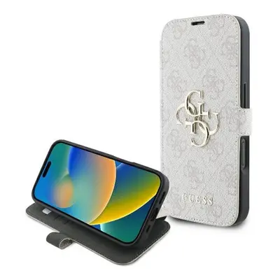 Guess 4G Metal Logo iPhone 16 flip/oldalra nyíló tok, rózsaszín GUBKP16S4GMGPI