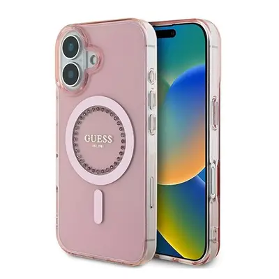 Guess IML Rhinestones MagSafe iPhone 16 Plus kemény hátlap tok, rózsaszín GUHMP16MPFTDTEP