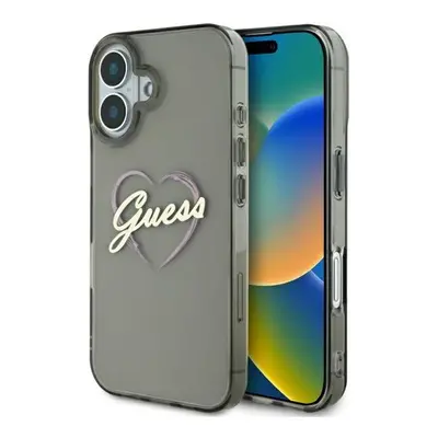 Guess IML Heart iPhone 16 kemény hátlap tok, fekete GUHCP16SHCHGSPK