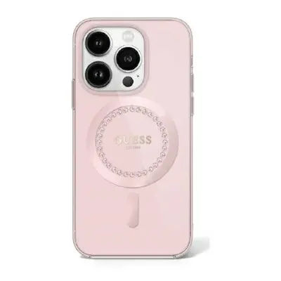 Guess IML Rhinestones MagSafe iPhone 16 Pro Max kemény hátlap tok, rózsaszín GUHMP16XPFTDTEP