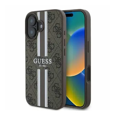 Guess 4G Printed Stripes MagSafe Apple iPhone 16 hátlap tok, barna GUHMP16SP4RPSW