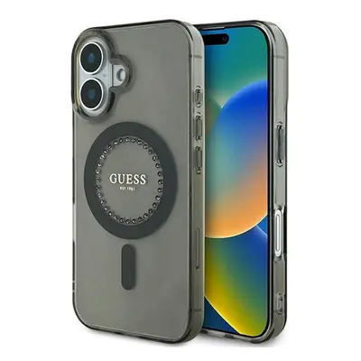 Guess IML Rhinestones MagSafe iPhone 16 kemény hátlap tok, fekete GUHMP16SPFTDTEK