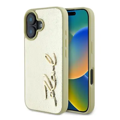 Karl Lagerfeld Metal Signature Apple iPhone 16 hátlap tok, arany KLHCP16SPFMFBKMD