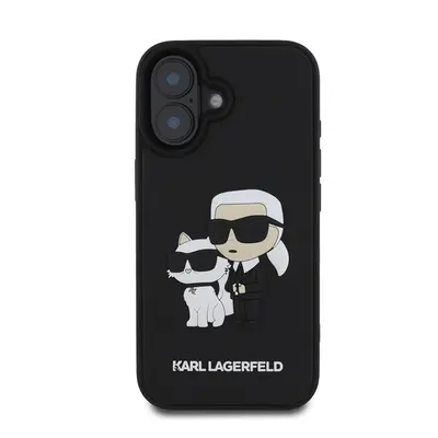 Karl Lagerfeld 3D Rubber Karl and Choupette Apple iPhone 16 hátlap tok, fekete