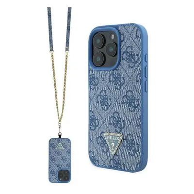 Guess Leather Metal Logo Strass Crossbody iPhone 16 Pro Max kemény hátlap tok, kék GUHCP16XP4TDS