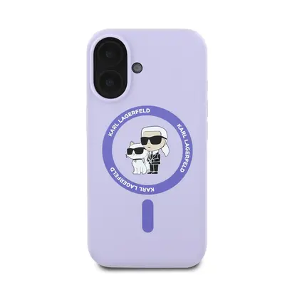 Karl Lagerfeld Liquid Silicone Karl and Choupette MagSafe Apple iPhone 16 hátlap tok, lila