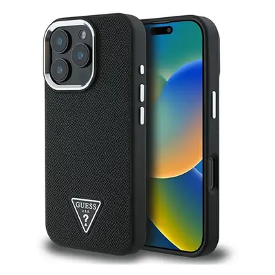 Guess Grained Triangle iPhone 16 Pro MagSafe kemény hátlap tok, fekete GUHMP16LPGTSPSK