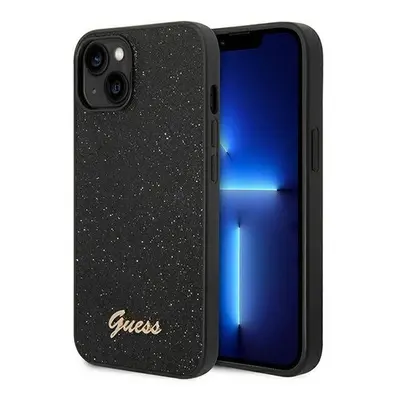 Guess Glitter Flakes Metal Logo Apple iPhone 14 hátlap tok, fekete