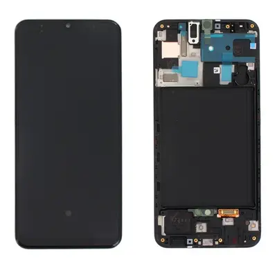 Samsung A505 Galaxy A50 kompatibilis LCD modul kerettel, OEM jellegű, fekete