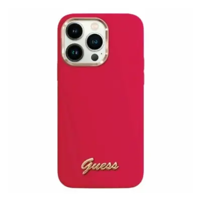 Guess Silicone Script Metal Logo iPhone 16 Pro kemény hátlap tok, magenta GUHCP16LSMBSLM