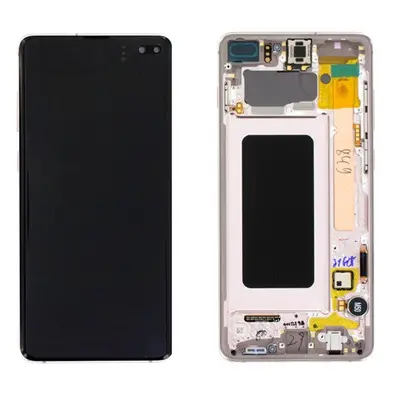 Samsung G975 Galaxy S10+ kompatibilis LCD modul kerettel, OEM jellegű, kerámia fehér