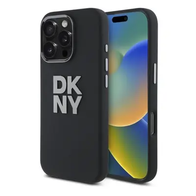 DKNY Liquid Silicone Metal Logo iPhone 16 Pro Max hátlap tok, fekete DKHCP16XSMCBSK