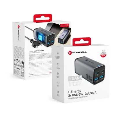 Forcell F-Energy GaN III VT-49 2xUSB-C + 2xUSB-A asztali töltő, PD, QC4.0, SFC2.0, 5A, 100W, szü