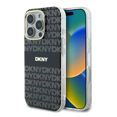 DKNY Repeat Texture Pattern With Stripe iPhone 16 Pro hátlap tok, fekete DKHMP16LHRHSEK