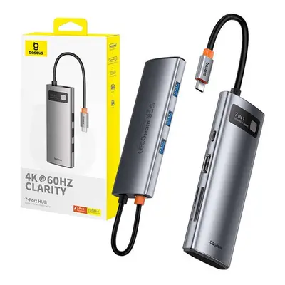 Baseus Gleam Hub 7 in1 USB-C - HDMI4K 60Hz + 3x USB3.0 + PD + SD/TF, szürke