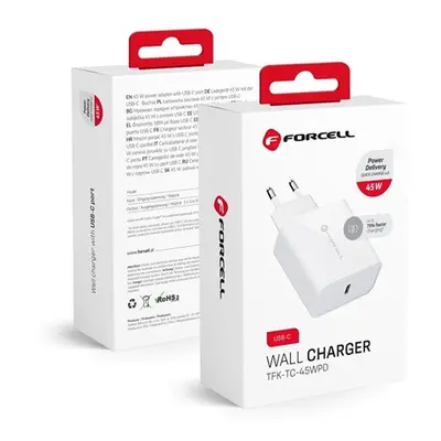 Forcell F-Energy TFK-TC-45WPD USB-C töltő adapter, PD, QC4.0, 3A, 45W, fehér