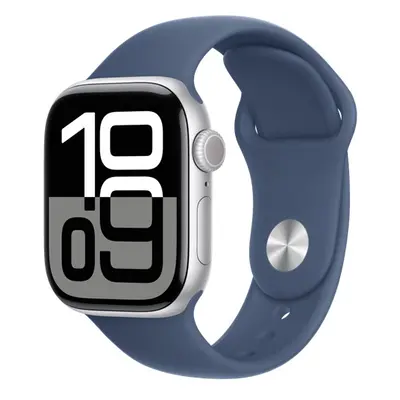 Apple Watch S10 GPS ezüst alumíniumtok, Denim Sport szíjjal, 42mm, S/M