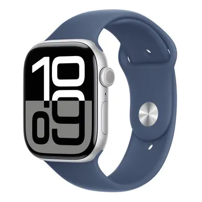 Apple Watch S10 GPS ezüst alumíniumtok, Denim Sport szíjjal, 46mm, S/M