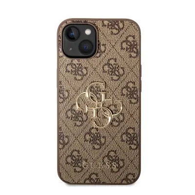 Guess PU 4G Metal Logo Apple iPhone 14 hátlap tok, barna