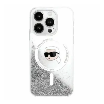 Karl Lagerfeld Liquid Glitter Karl Head iPhone 16 Pro Max Magsafe hátlap tok, átlátszó KLHMP16XL