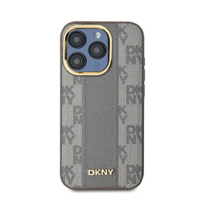 DKNY PU Leather Checkered Pattern iPhone 15 Pro Max MagSafe tok, bézs