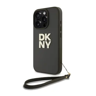 DKNY PU Leather Stack Logo iPhone 16 Pro tok csuklópánttal, zöld