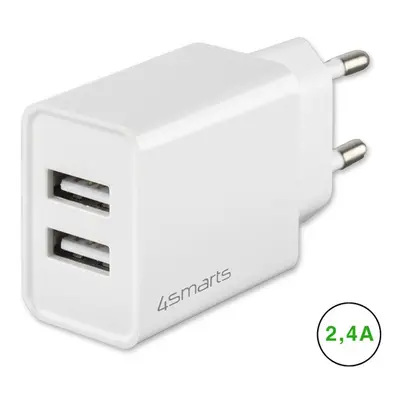 4smarts VoltPlug Dual hálózati töltő adapter 2xUSB, 12W, fehér