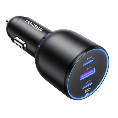 Ugreen CD293 2XUSB-C PD+ USB-A autós töltő, 130W, fekete