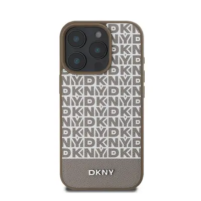 DKNY PU Leather Repeat Pattern Bottom Stripe iPhone 16 Pro Max MagSafe tok, barna