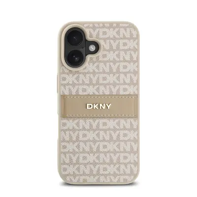 DKNY PU Leather Repeat Pattern Tonal Stripe iPhone 16 tok, rózsaszín