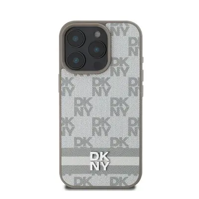 DKNY PU Leather Checkered Pattern and Stripe iPhone 16 Pro Max tok, bézs