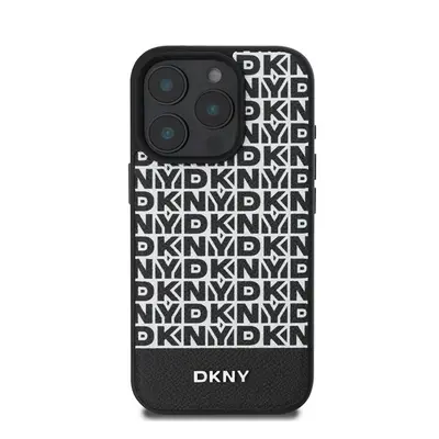 DKNY PU Leather Repeat Pattern Bottom Stripe iPhone 16 Pro Max MagSafe tok, fekete