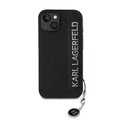 Karl Lagerfeld PU Saffiano Rhinestone Charm Apple iPhone 14 hátlap tok, fekete