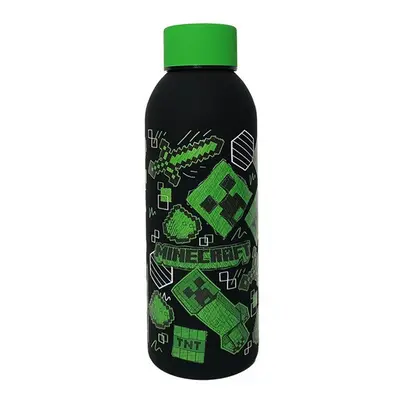 KiDS Minecraft acél palack/kulacs, 500ml, fekete-zöld mintás