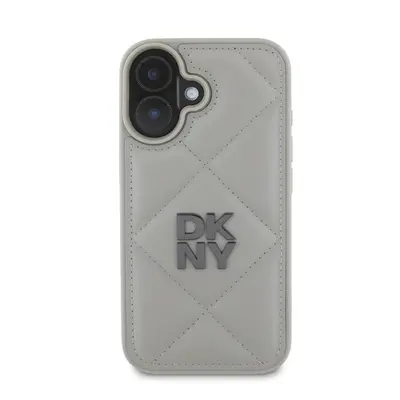 DKNY PU Leather Quilted Stack Logo iPhone 16 tok, szürke