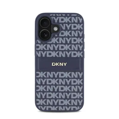 DKNY PU Leather Repeat Pattern Tonal Stripe iPhone 16 tok, kék