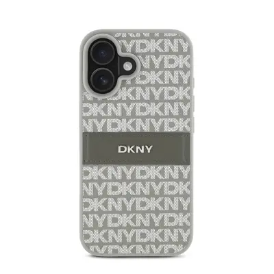 DKNY PU Leather Repeat Pattern Tonal Stripe iPhone 16 tok, bézs