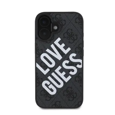 Guess PU Leather 4G Big Love Logo Apple iPhone 16 Magsafe kompatibilis hátlap tok, fekete