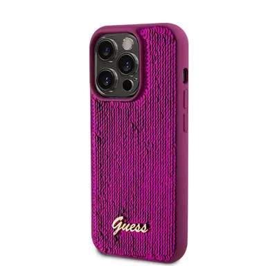 Guess Sequin Script Logo iPhone 14 Pro Max tok, magenta