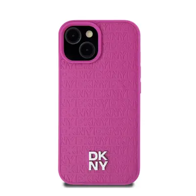 DKNY PU Leather Repeat Pattern Stack Logo iPhone 15 MagSafe tok, rózsaszín