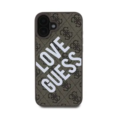 Guess PU Leather 4G Big Love Logo Apple iPhone 16 Magsafe kompatibilis hátlap tok, barna