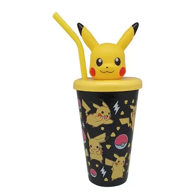 KiDS Pokemon Pikachu pohár szívószállal, 450ml, fekete-sárga