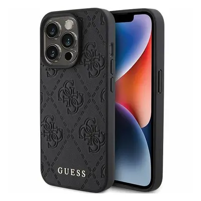 Guess Leather 4G Stamped Apple iPhone 15 Pro Max hátlap tok, fekete