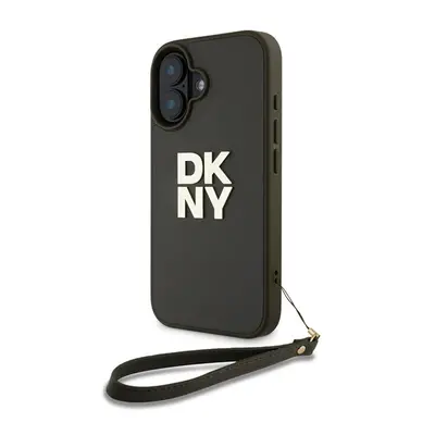 DKNY PU Leather Stack Logo iPhone 16 tok csuklópánttal, zöld