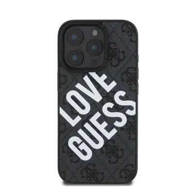 Guess PU Leather 4G Big Love Logo Apple iPhone 16 Pro Magsafe kompatibilis hátlap tok, fekete