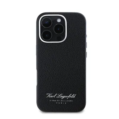 Karl Lagerfeld Grained PU Hotel RSG iPhone 16 Pro Max hátlap tok, fekete