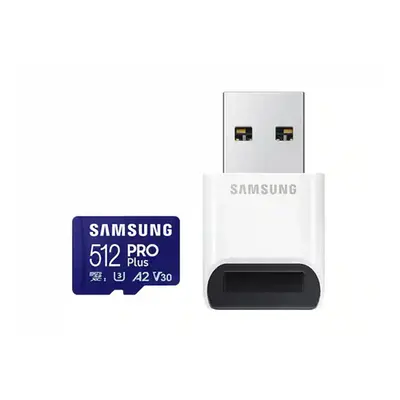 SAMSUNG Memóriakártya, PRO Plus + Reader microSDXC 512GB, CLASS 10, UHS-I, U3, V30, A2, R180/W13