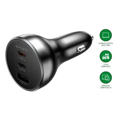 4smarts VoltRoad Ultimate USB-A-2xUSB-C autós töltő, 160W, fekete