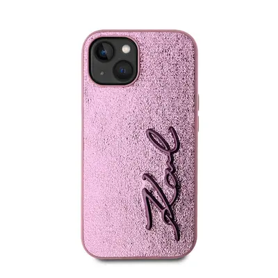 Karl Lagerfeld Wrinkled PU Signature Logo Apple iPhone 15 hátlap tok, rózsaszín